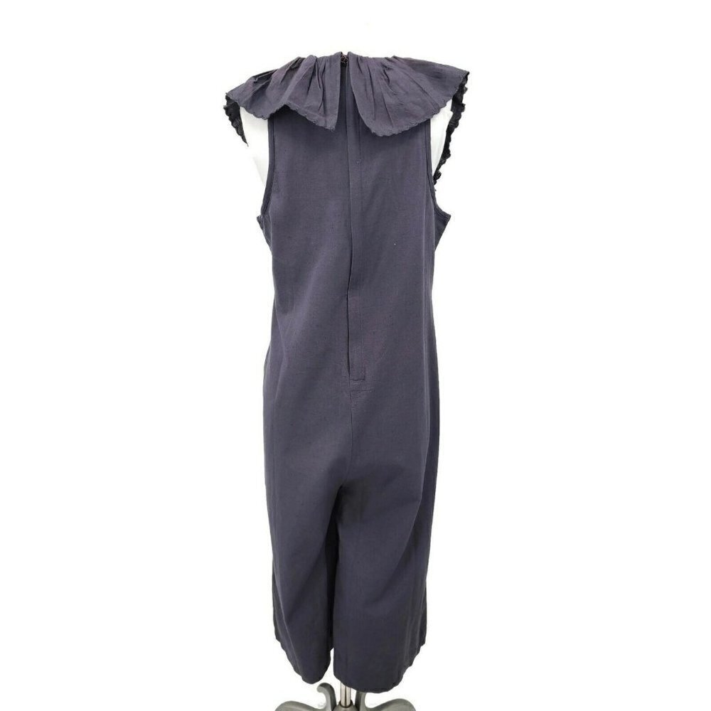 New Maria Stanley Grey Ruffle Romper Womens M Anthropologie Cropped Wide Leg — image 4 of 8